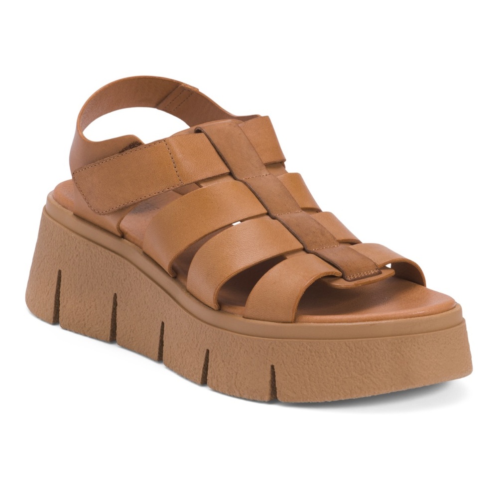 Cougar Antony Tan Leather Platform Shoes with Velcro Straps size 8